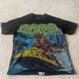 Black Graphic Tee with Skeleton Design